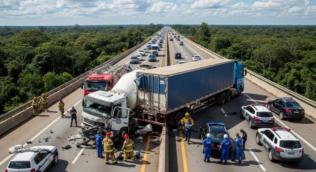 Acidente entre caminhão de cimento e carreta causa lentidão na Alça Viária, no Pará