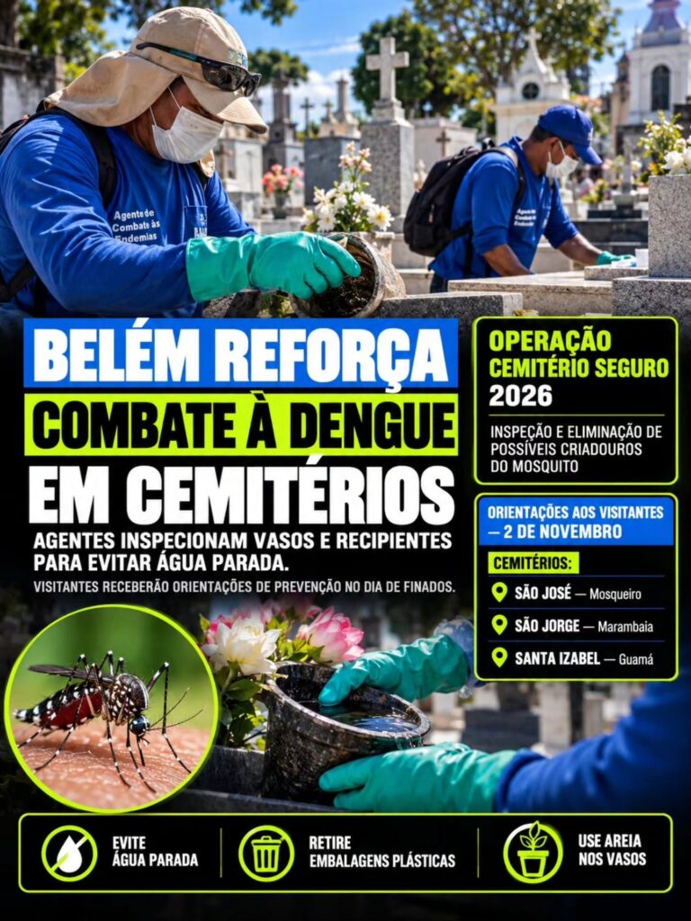 Prefeitura de Belém intensifica combate ao mosquito da dengue em cemitérios antes do Dia de Finados